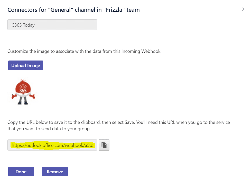 Configure the incoming Webhook