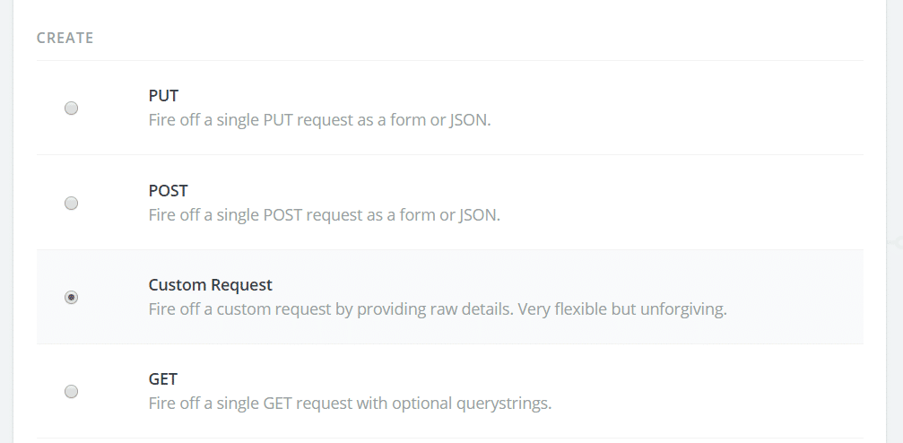 Select a Custom Request Webook