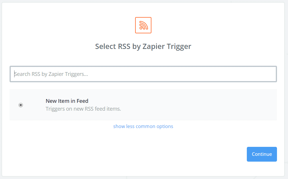 Select new item from the RSS Menu
