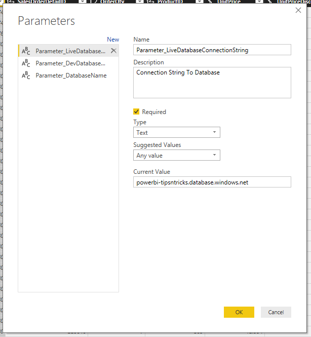 Parameters Management Window