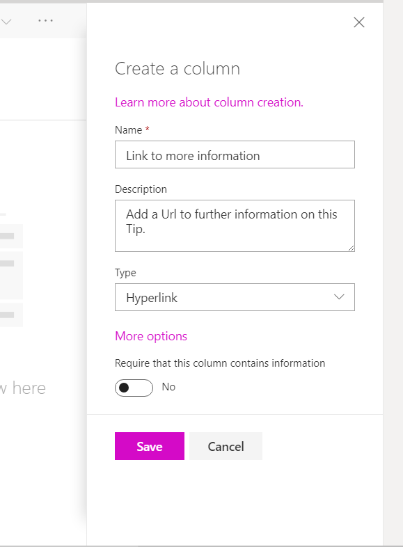 Create Column From The Teams UI