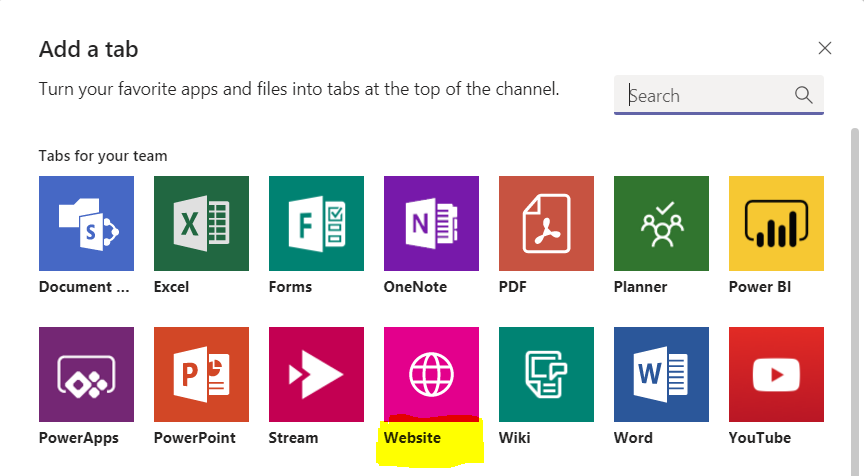 Select the Website Tab