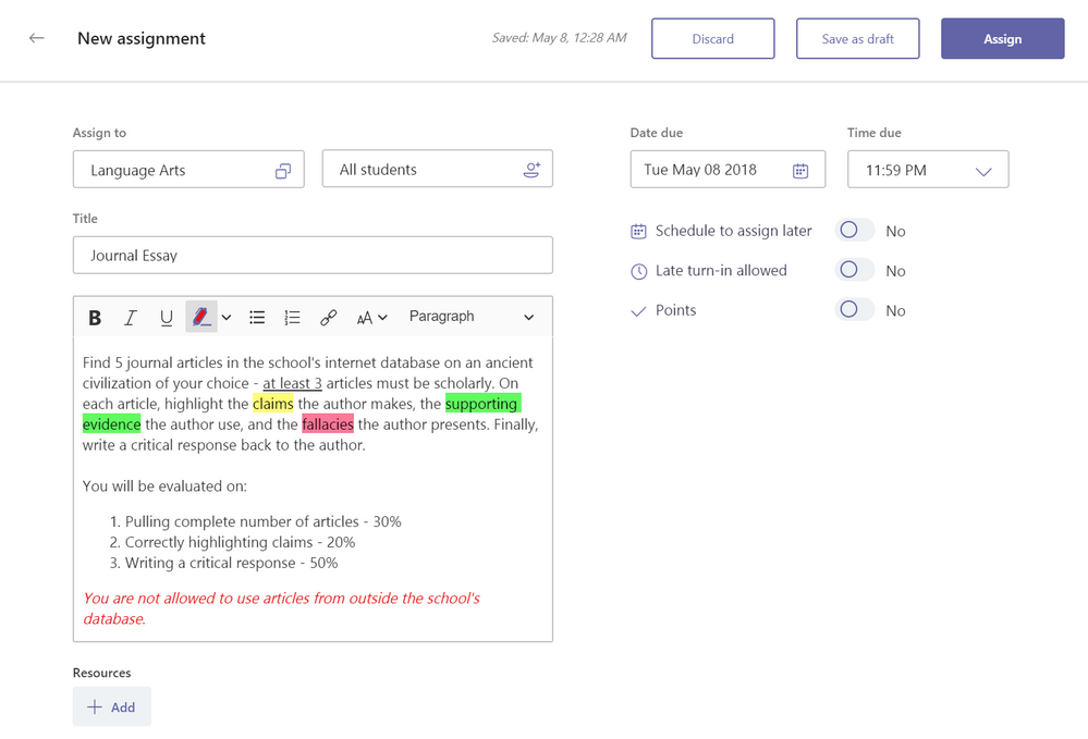 Microsoft Teams for Education - Richt Text Editing