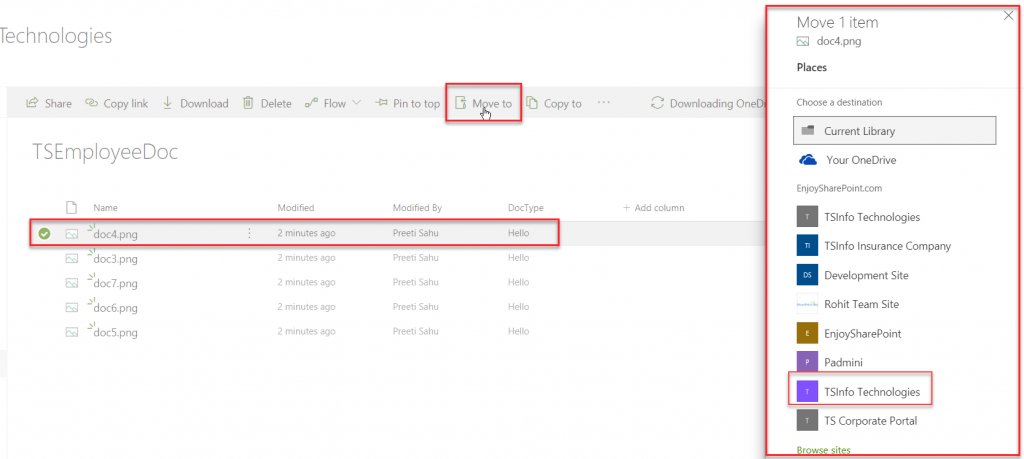 new features as Move to in Document library