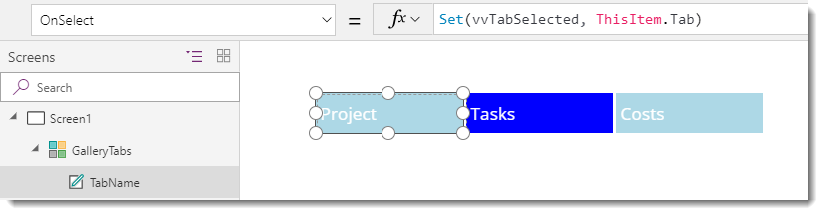 On Select property of tab label