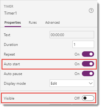 hide timer and autostart